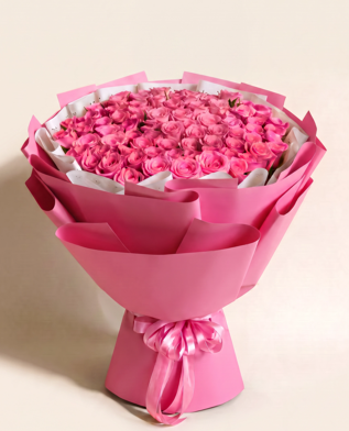 Romance - 101 Pink Rose Mono Bouquet